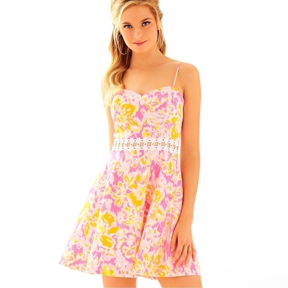 Lilly Pulitzer Lenore Dress Spaghetti Straps Size 2 Women’s Pink Orange Floral
